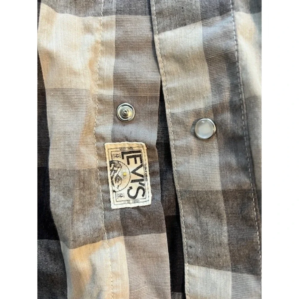 Men's Levi Strauss Two Horse Brand Black & White Plaid Pearl Button Up Shirt XXL